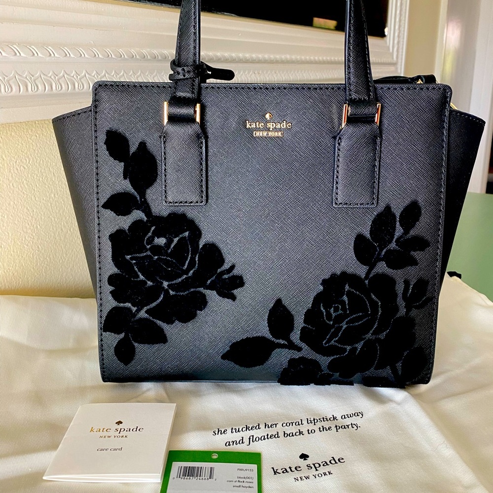 Kate Spade flocked roses small Hayden handbag